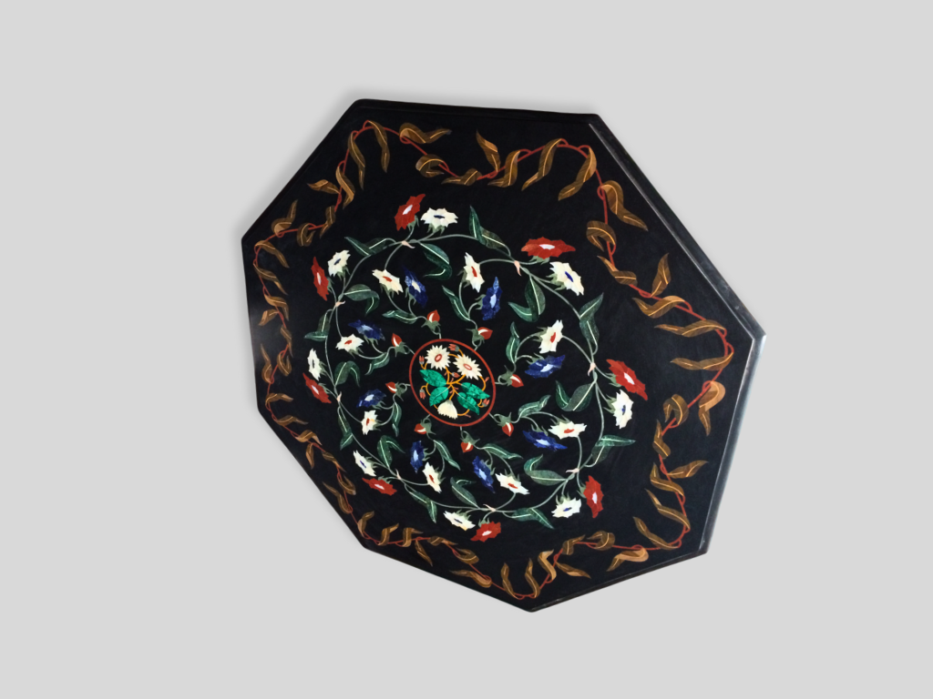Marble Sofa Center Table Floral Pietradura Inlay Octagonal Centerpiece